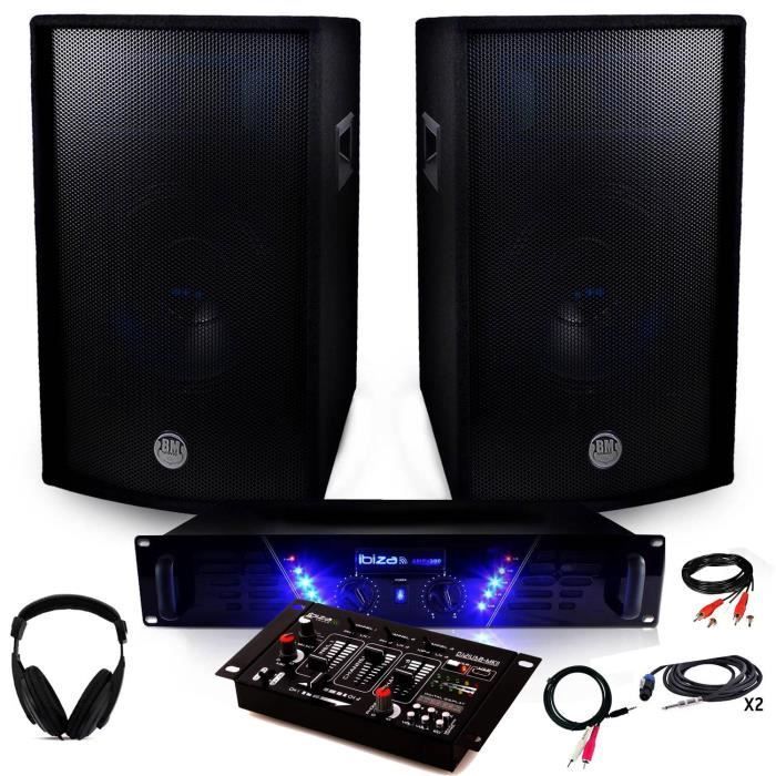 Pacchetto composto da amplificatore PA AMP-300 + mixer USB HP BMS-12 da 2x600W + cuffie