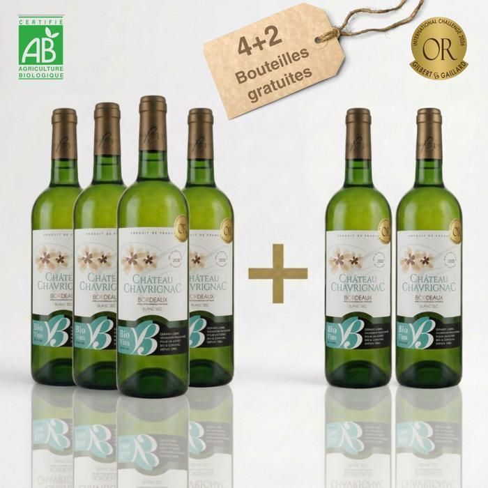 Château Chavrignac –Grand Vin Blanc de Bordeaux AOC Bio en Biodynamie-2025 -Médaillé Or -6 Bouteilles de 75cl