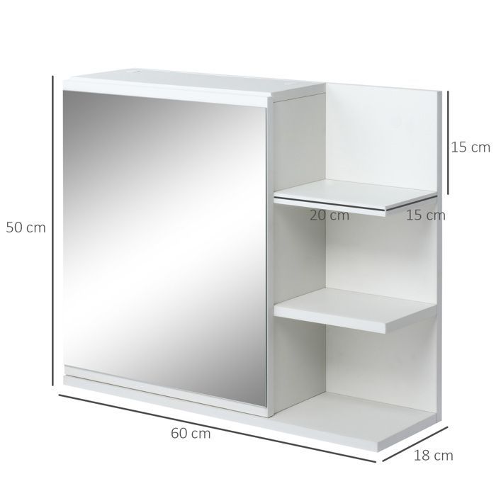 Armoire miroir - kleankin - salle de bain avec étagère 3 étagères latérales rangement - bois - blanc