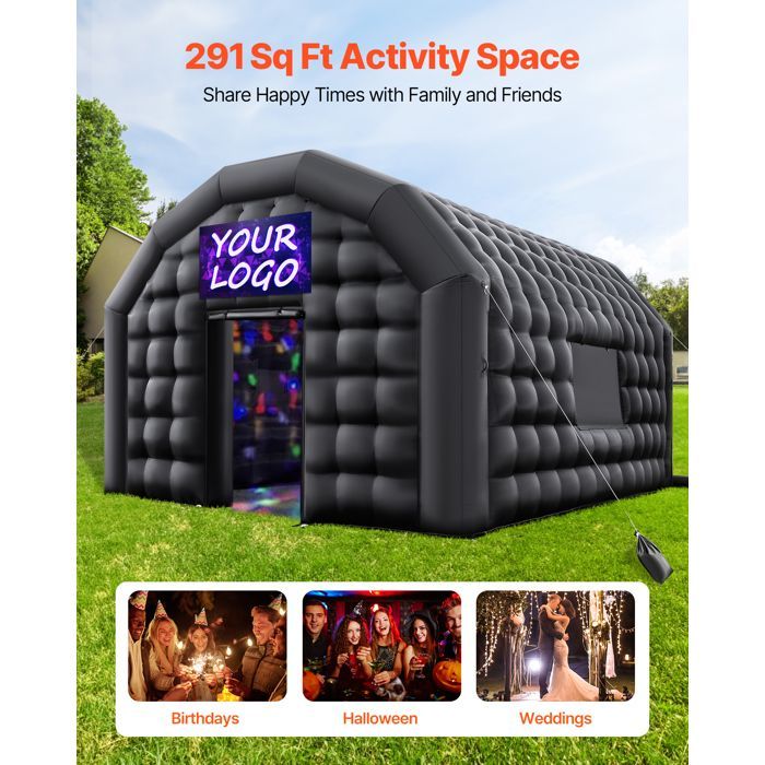 Carpa hinchable para fiestas VEVOR - 5,4 x 5 x 4,25 m - Carpa hinchable cúbica - Discoteca/Club - 2 ventanas