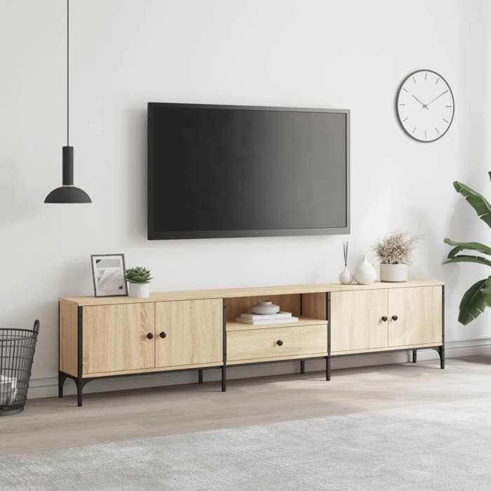 Mobile porta TV vidaXL con cassetti, mobile TV con gambe e ante, mobile TV con vani portaoggetti per soggiorno, stile industriale, rovere 838989