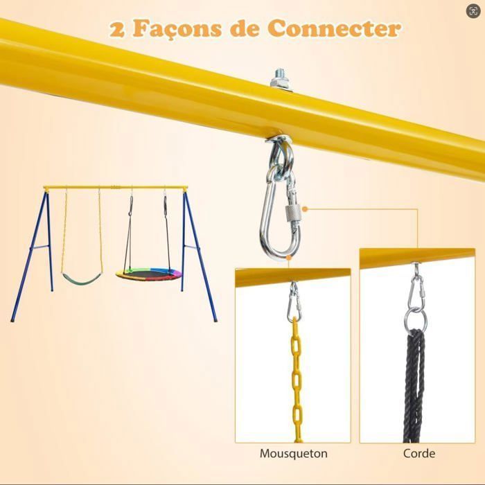 COSTWAY Ronde Vogelnest Schommelset Ø100CM, 1,2m Veiligheidsgordel voor Kinderen, 300KG Draagvermogen, 2 Bevestigingsmethoden