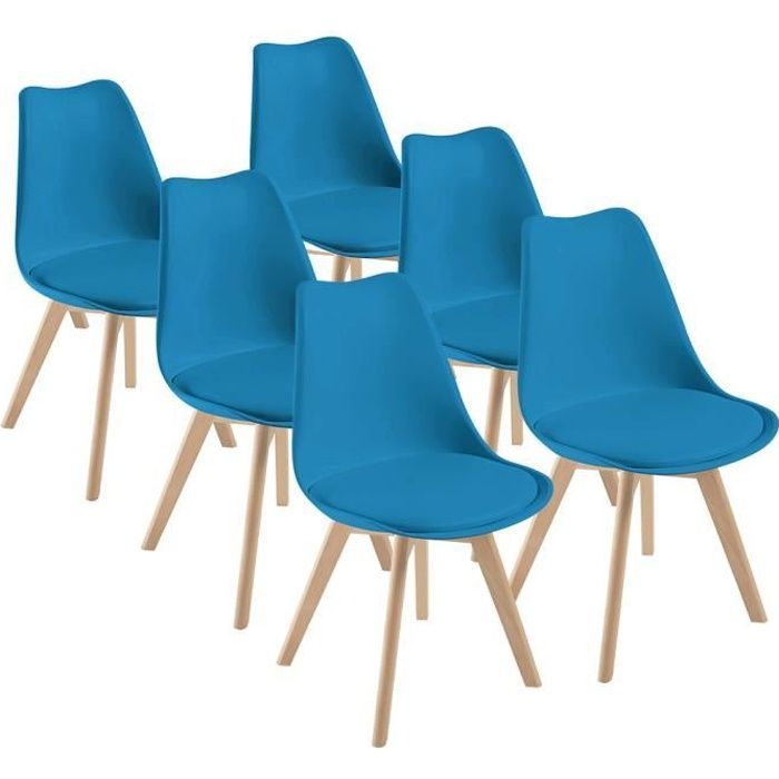 Lot de 6 chaises DEWINNER - Coloris : Bleu - Style : scandinave - Pieds : bois