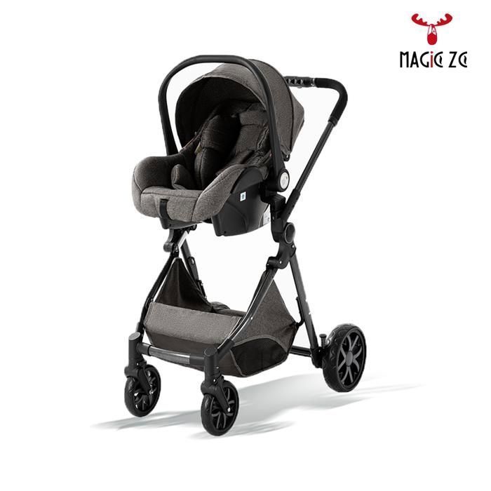 Poussette 3 en 1 MagicZC,Dossier réglable,nouveau né,pliable,avec siege auto,0-3 ans,bebe 3 en 1,Gris foncé