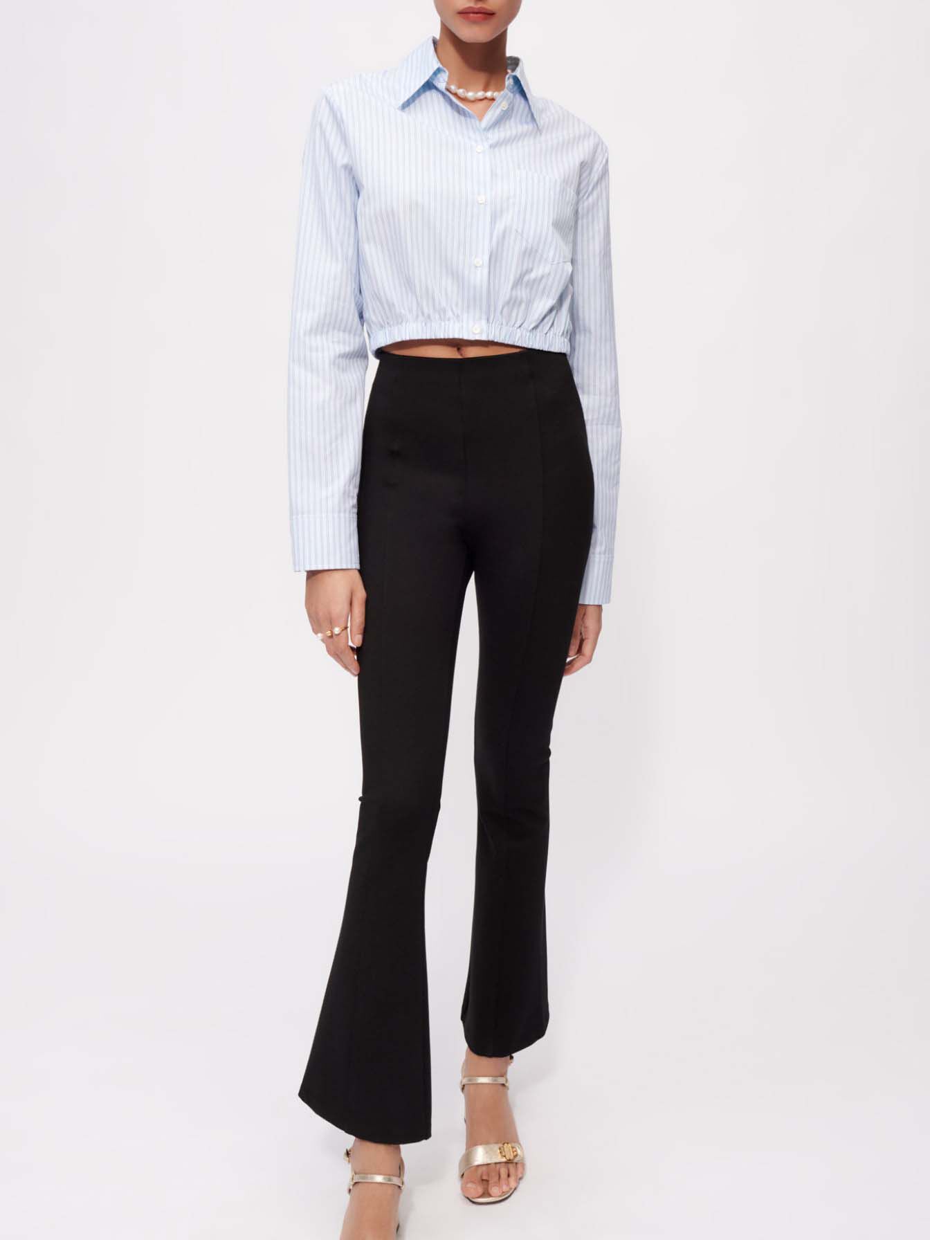 Gestreept cropped shirt van poplin - Lichtblauw