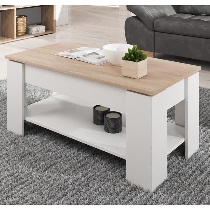 Salontafel met opklapbaar blad - NICOLETA - Wit en Sonoma - Rechthoekig - Hedendaags - Design