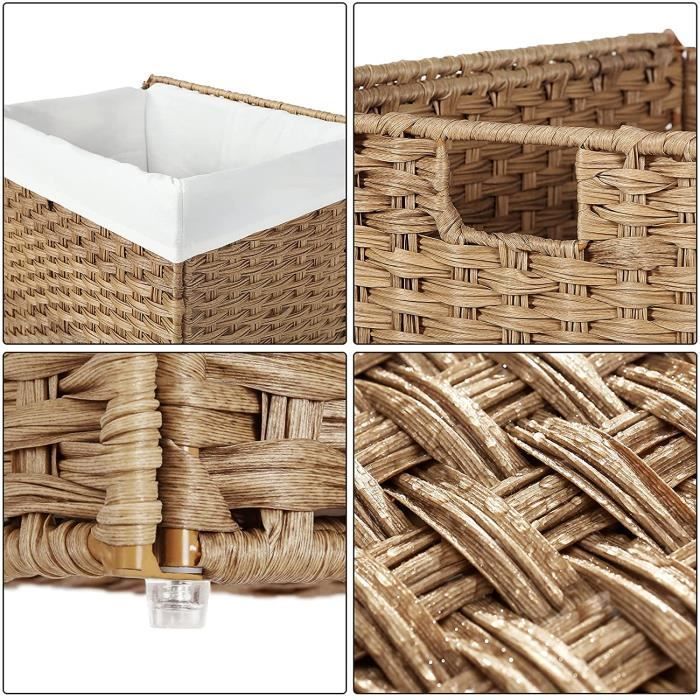 SONGMICS Panier de Rangement, Corbeille Linge Sale 90L avec Couvercle, Pliable, Sac en Tissu Amovibles et Poignées, Couleur Boisée
