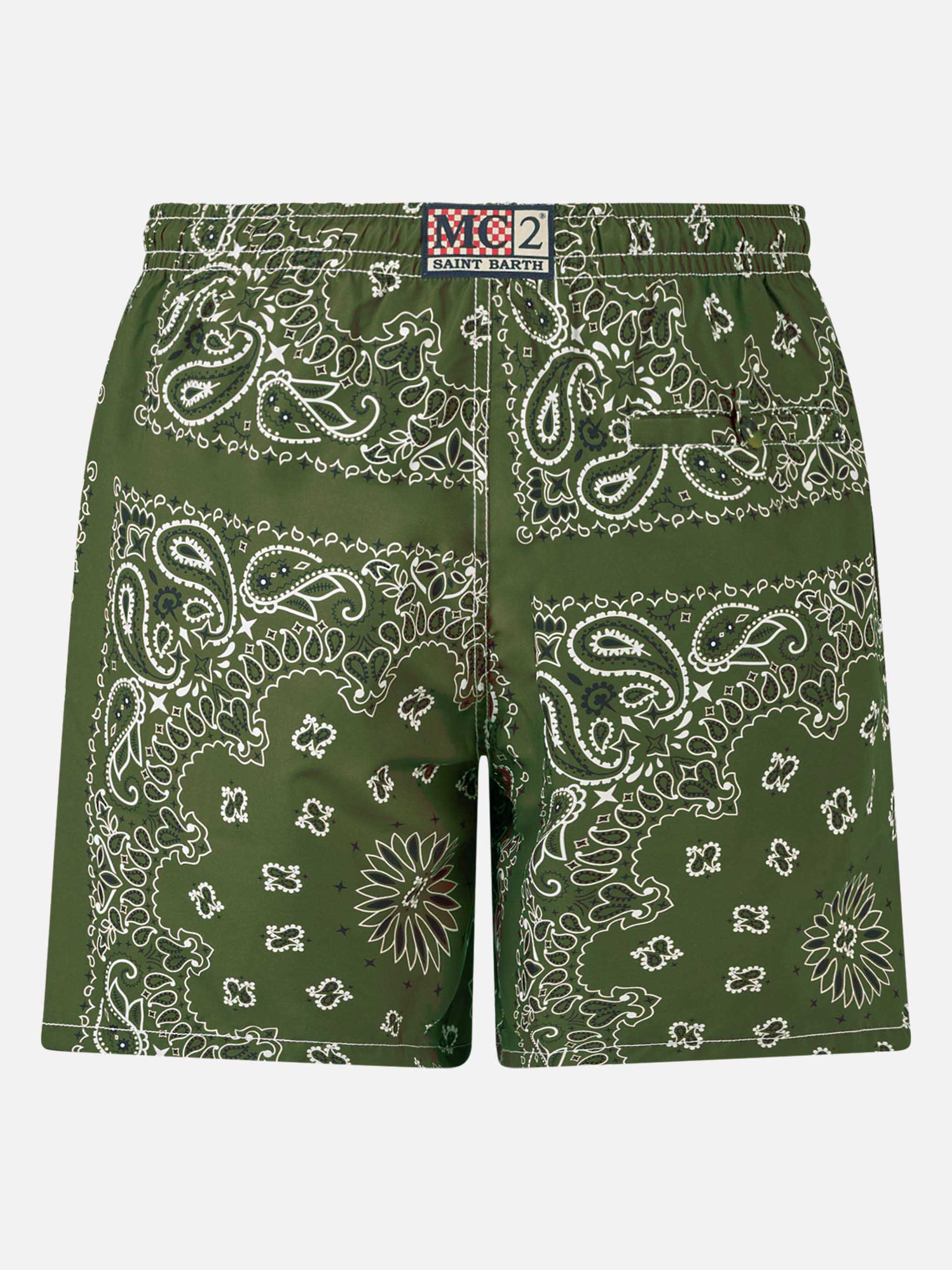 Heren zwempak met groene bandana-print