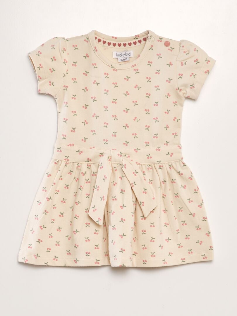 Vestido evasê estampado - BEGE