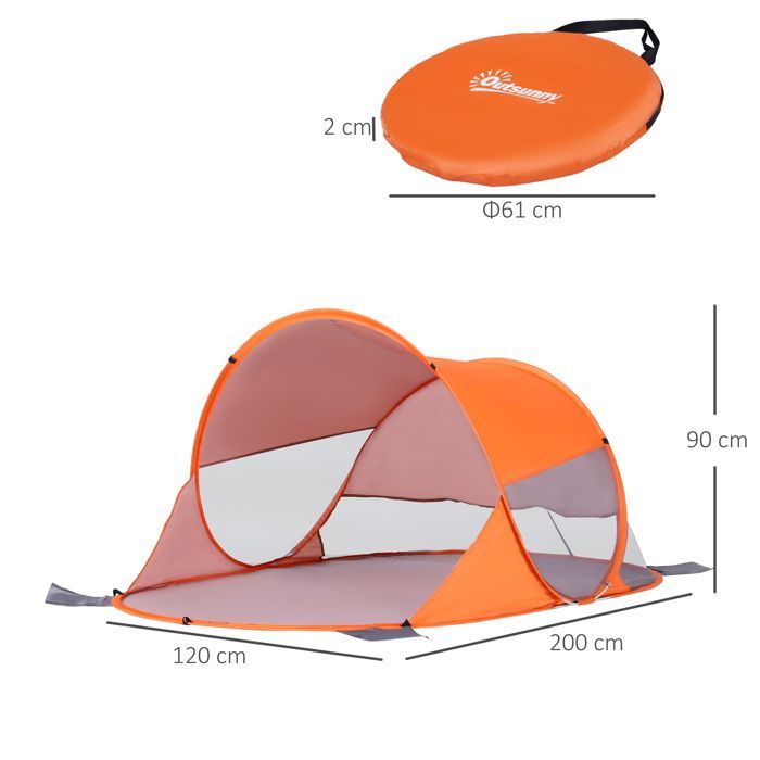 Outsunny - Abri de plage - Tissu de polyester - 200x120x90cm - Orange