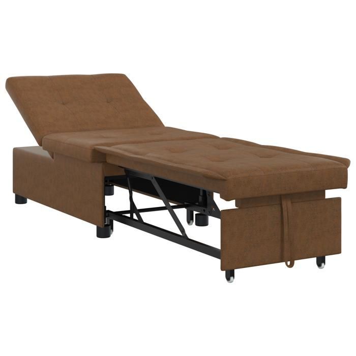 827846 & Sofá cama 3 en 1, diván convertible, con diseño extraíble en gamuza sintética marrón