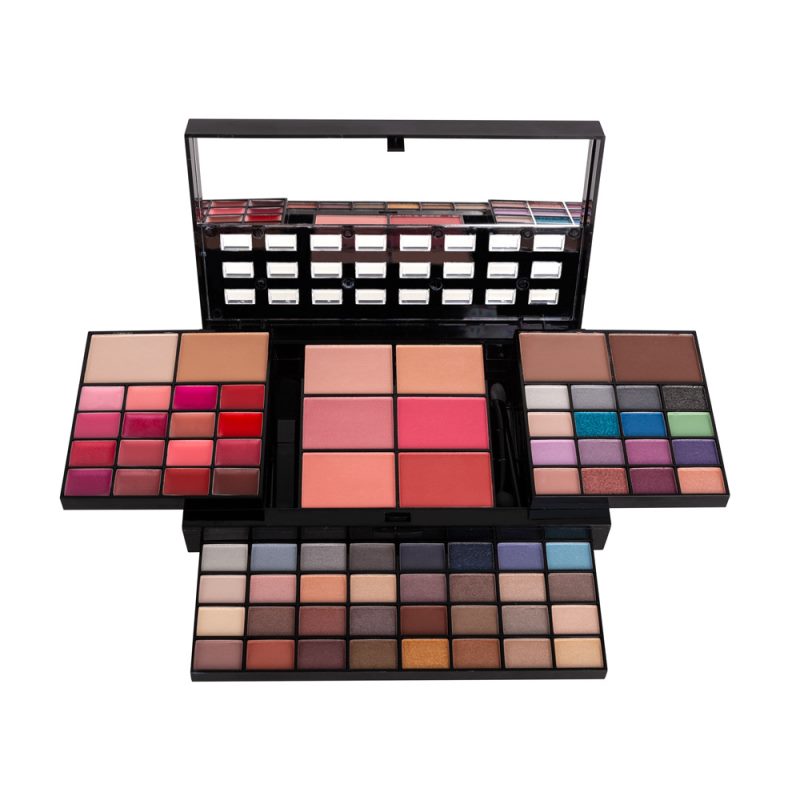 Kit de maquillage 74 couleurs, longue tenue, waterproof, fards à paupières nacrés, pailletés et mats, poudre bronzante, blush, correcteur, gloss