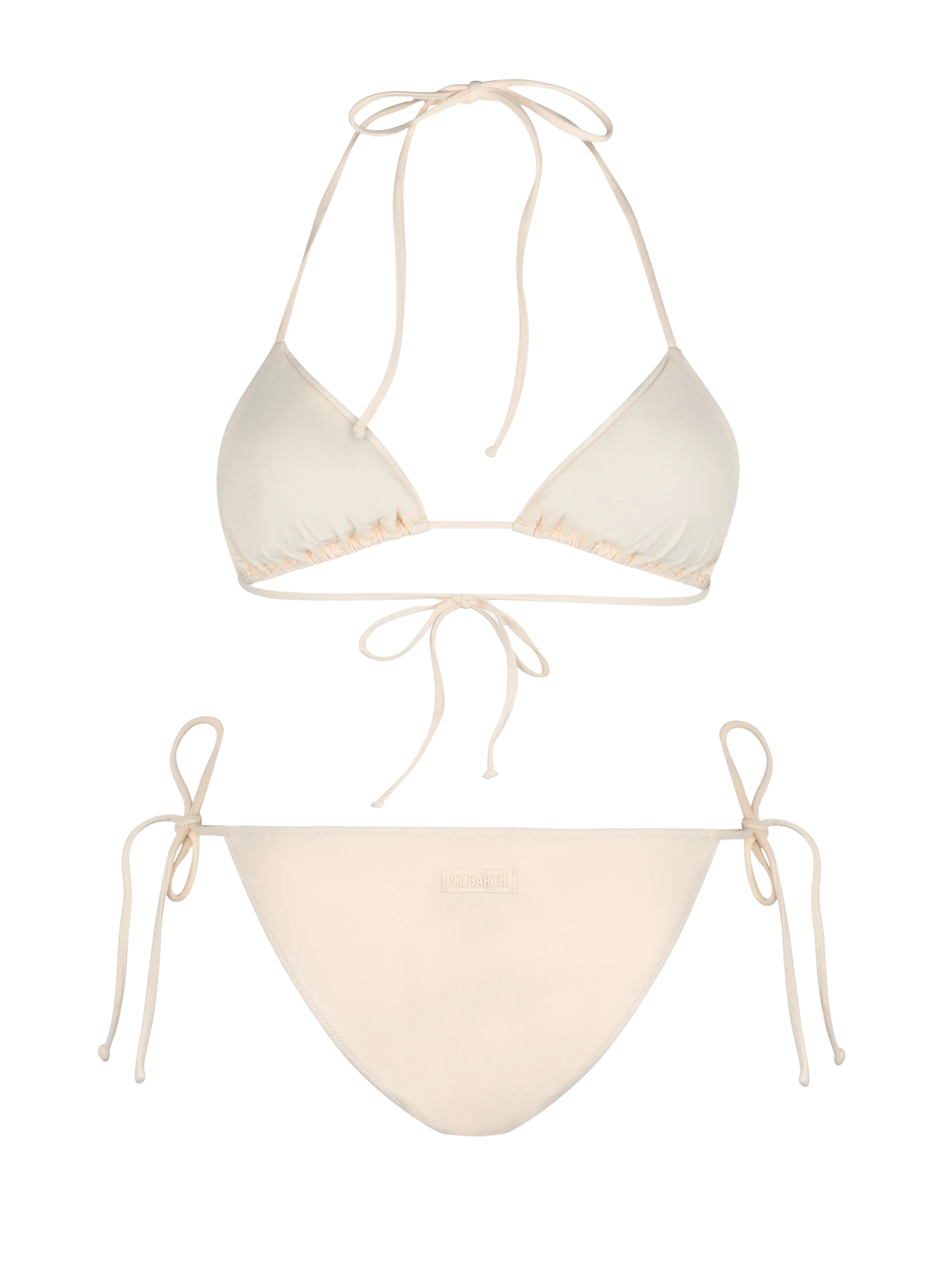 Beige damesbikini met driehoekige cups en strasssteentjes