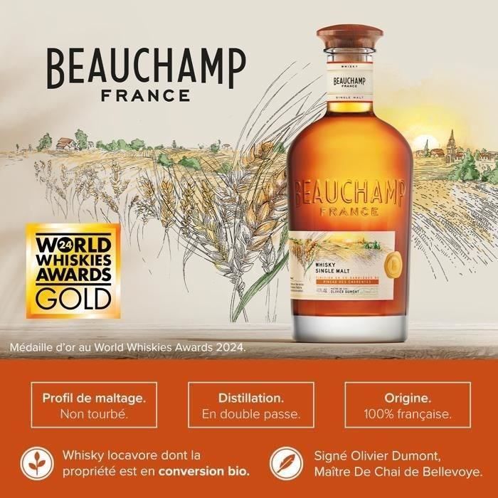 BEAUCHAMP - Whisky Single Malt - Whisky francés Beauchamp - Origen: 100% Francia - 46% de alcohol - Botella de 70 cl