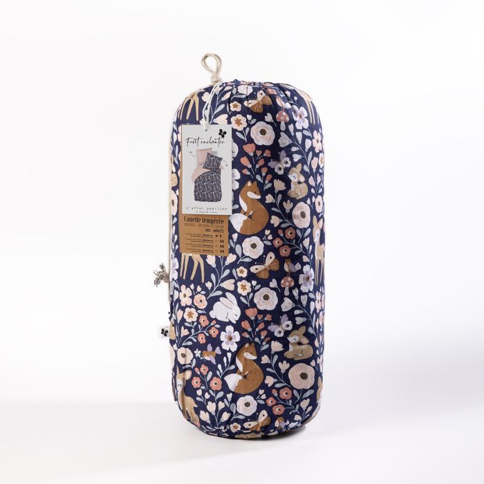 Edredón estampado de 200 x 200 cm + 2 fundas de almohada de 60 x 60 cm – Algodón Bosque Encantado