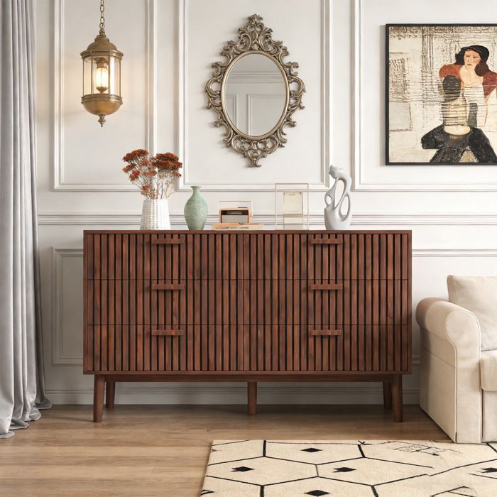 Cómoda de 6 cajones - Mueble de almacenamiento - Estilo escandinavo - Cómoda para dormitorio de adulto - Muebles para baño/sala de estar - 100x34x73cm - Marrón