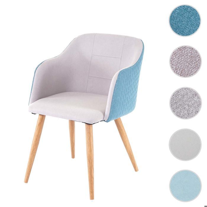 Chaise de salle à manger MCW-D71 accoudoirs tissu textile gris clair-turquoise