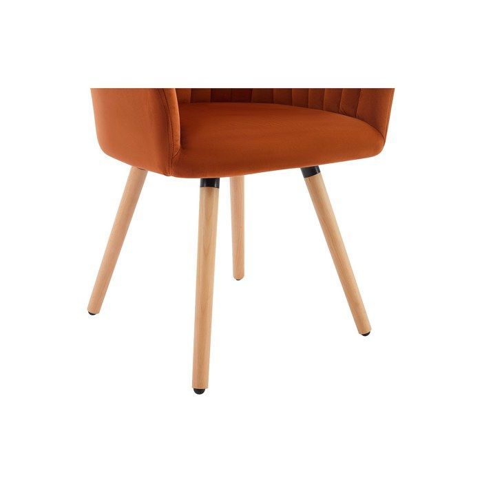 Chaise avec accoudoirs en velours et pieds bois de hêtre - Terracotta - ELEANA