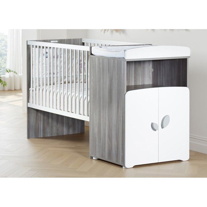 Lit combiné - 120x60cm - Evolutif en 90x190cm - Babyprice Leaf - En bois gris