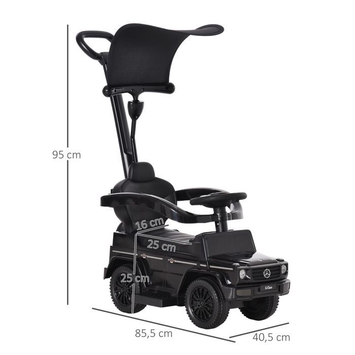 Coche de juguete infantil HOMCOM - Totalmente equipado con claxon, reposapiés y barras de seguridad - Plástico - 12-36 meses - Negro