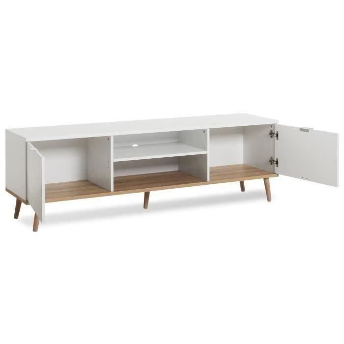 Meuble TV scandinave GÖTEBORG - Blanc - 2 Portes - L 160 x P 40 x H 50 cm