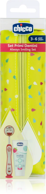 Kit de Higiene Dental Chicco Always Smiling para Crianças a partir de 3 Anos com Estojo de Hipopótamo