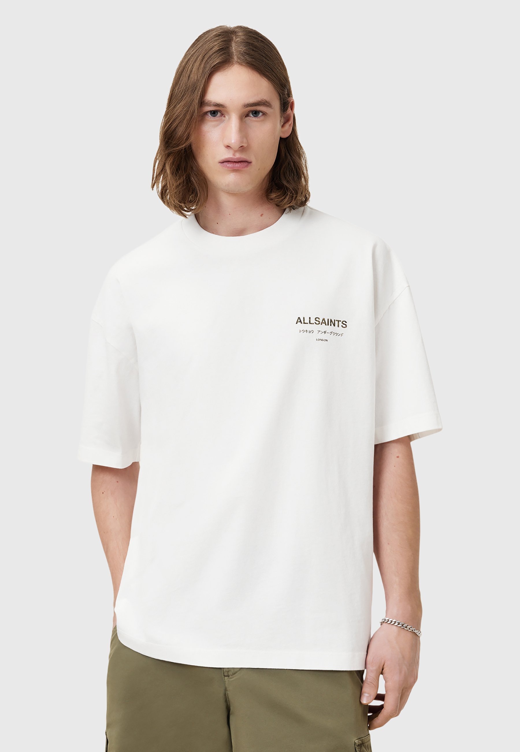 AllSaints EXCLUSIEF STYX UNDERGROUND - T-shirt met print - asgrijs wit