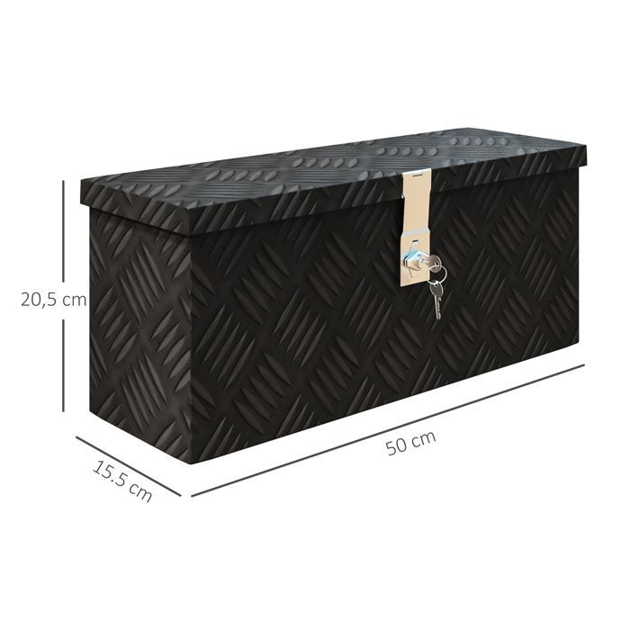 Storage box - HOMCOM - aluminum, key lock - dimensions: 50L x 15.5W x 20.5H cm
