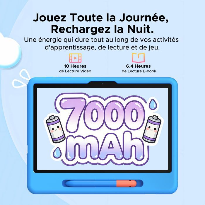 AORLYM P10 KID Tablette Tactile Android 16,Tablette avec Stylet,10.1 Pouces,7000mAh,8 MP,TF card - Bleu