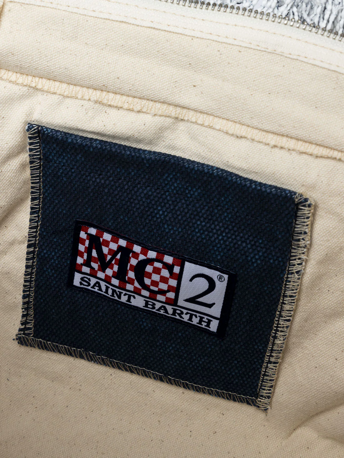 Sac à main Colette en toile de coton - Sac de plage indigo avec poche zippée et logo signature | MC2 Saint Barth