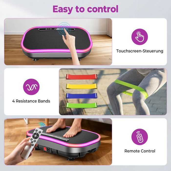 Plataforma vibratoria, control remoto, 120 velocidades potentes y ajustables, capacidad de carga de 150 kg, entrenamiento de cuerpo completo - Blanco