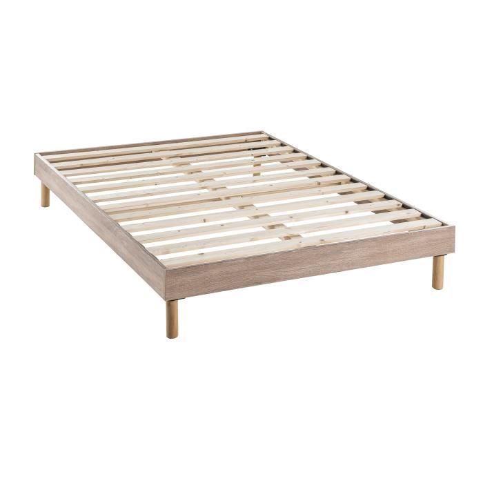 Base de cama Eco Easykit em carvalho claro 160x200 - 12 ripas largas - Altura 27cm - Montagem rápida e fácil