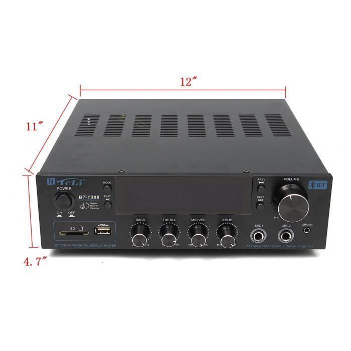 Amplificatore stereo, amplificatore audio HiFi; 400 W RMS, Bluetooth 2.0 per la riproduzione musicale wireless • USB; Nero