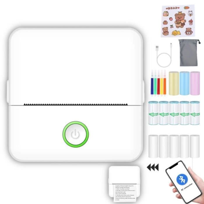 2windeal® Mini Thermal Printer, Portable Bluetooth Inkless Printer with 13 Paper Rolls, 5 Pens, PR Memo DIY Photo