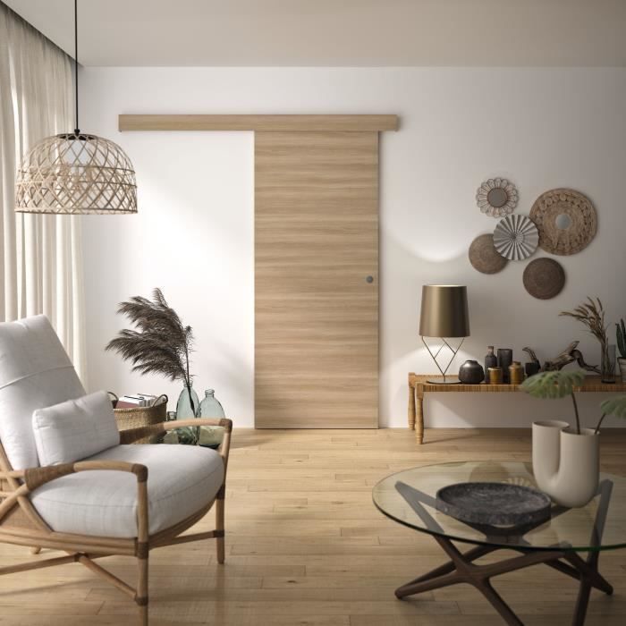 Kit para puerta corredera - OPTIMUM - BARBADE2 - 204 x 83 x 3,6 cm, MDF, alta calidad, fácil instalación