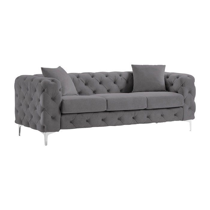 Canapé 3 places chesterfield en velours anthracite EDWINA