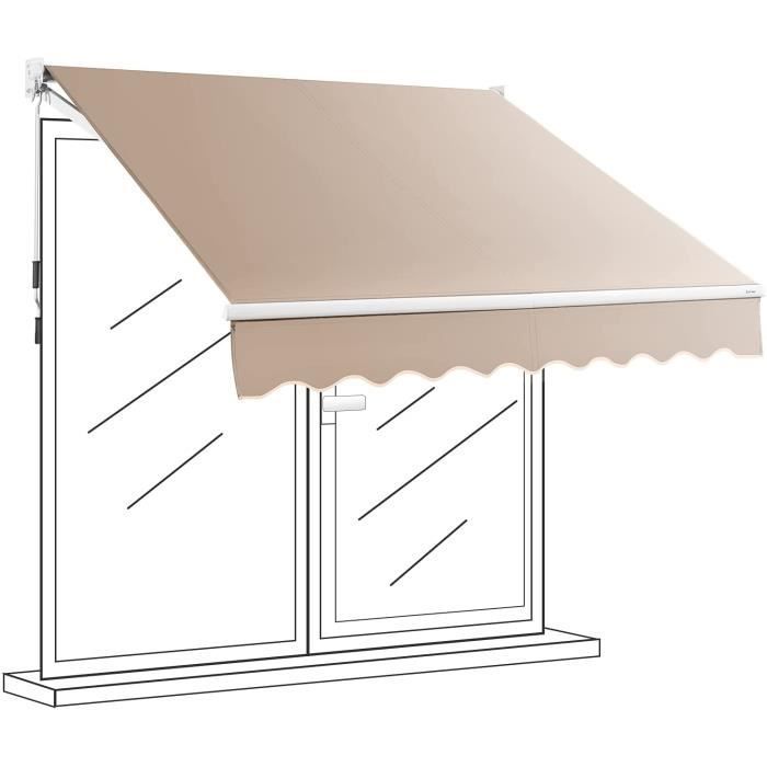 GOPLUS Uitschuifbaar zonnescherm met slinger, handmatig te bedienen zonnescherm met PA-coating, aluminium frame voor zonwering, 245x200 cm, beige