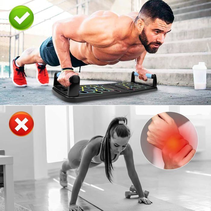 Planche Push up - HAUTSTORE - Pliable Multifonction - Ergonomique - Avec 2 Bandes de Résistance - Noir