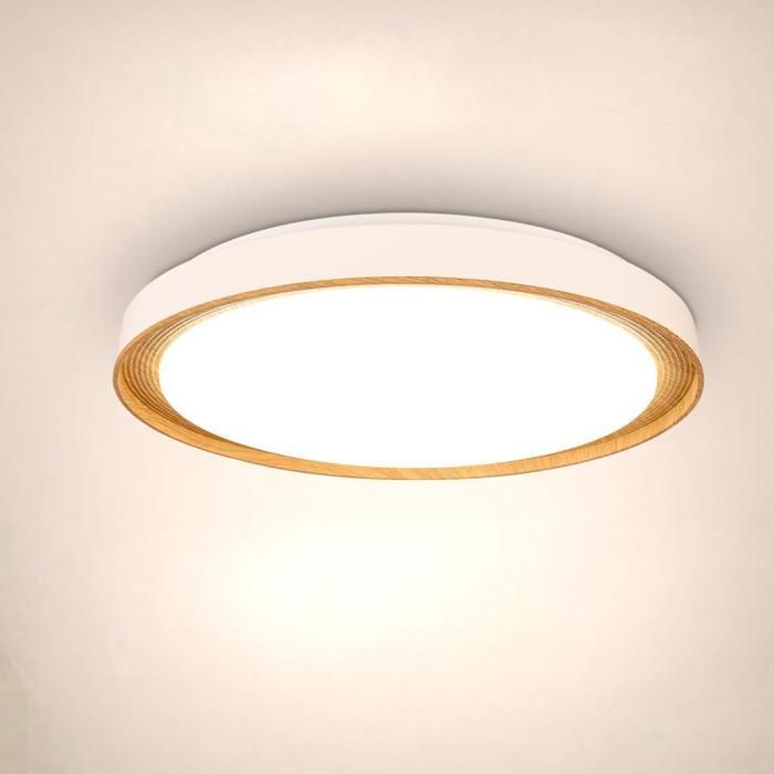 WOTTES Plafonnier LED En Bois Rond - Ø39.5*39.5CM - 36W Blanc Neutre - Pour Salon Cuisine Salle de bains Chambre Couloir