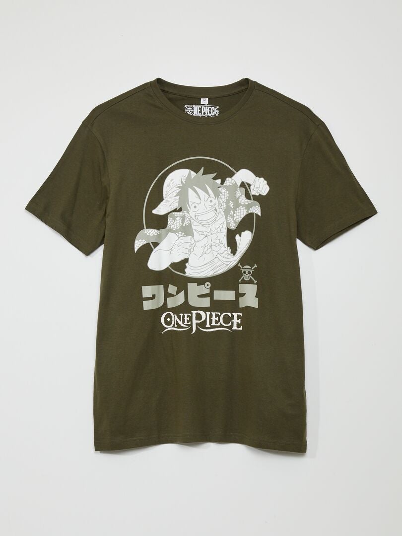 'One Piece' T-shirt met ronde hals - Khaki