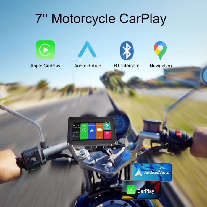 PRUMYA Navegador GPS para coche y moto con pantalla táctil de 7 pulgadas, compatible con CarPlay, resistente al agua IPX7, Apple CarPlay, Android Auto inalámbrico y batería de 1200 mAh.