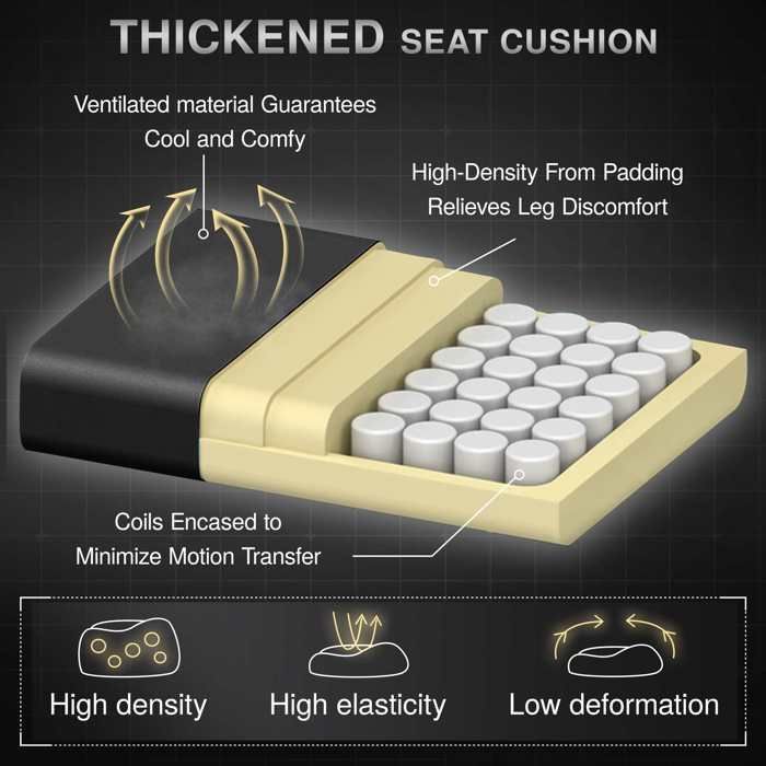 Ergonomic gaming chair with 165° recline, footrest, lumbar support, and thick seat