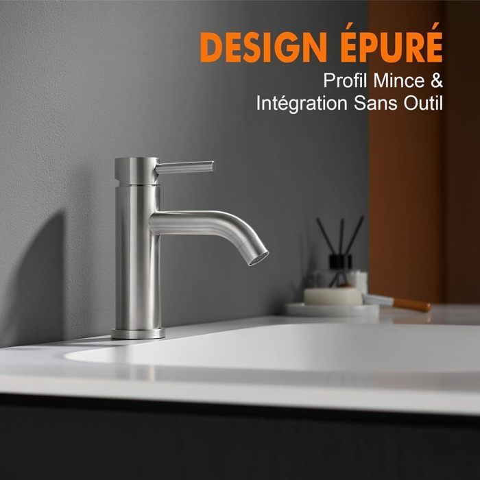 Grifo moderno para lavabo de baño, monomando con cartucho cerámico silencioso, agua fría y caliente.