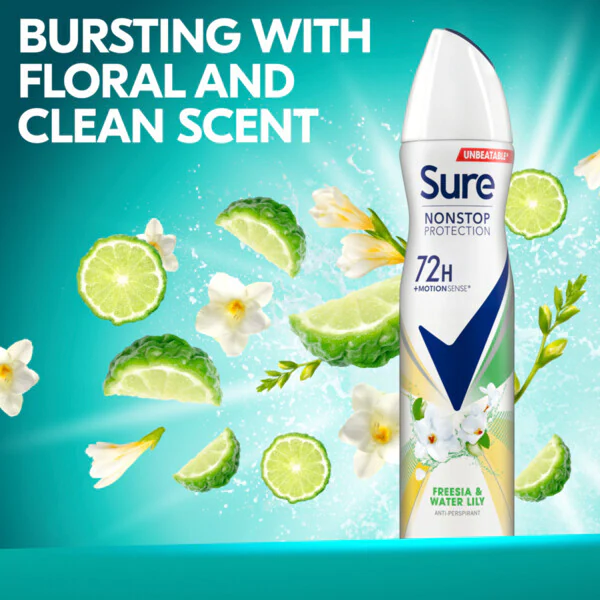 „Sure“ antiperspirantas „Nonstop“ su frezijų ir vandens lelijų aromatu, 250 ml