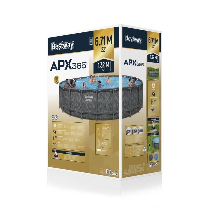 Kit de piscina tubular desmontable BESTWAY - APX 365™ - 671 x 132 cm - Redonda (Filtro de arena, 500 g de poliesfera, escalera, cubierta)