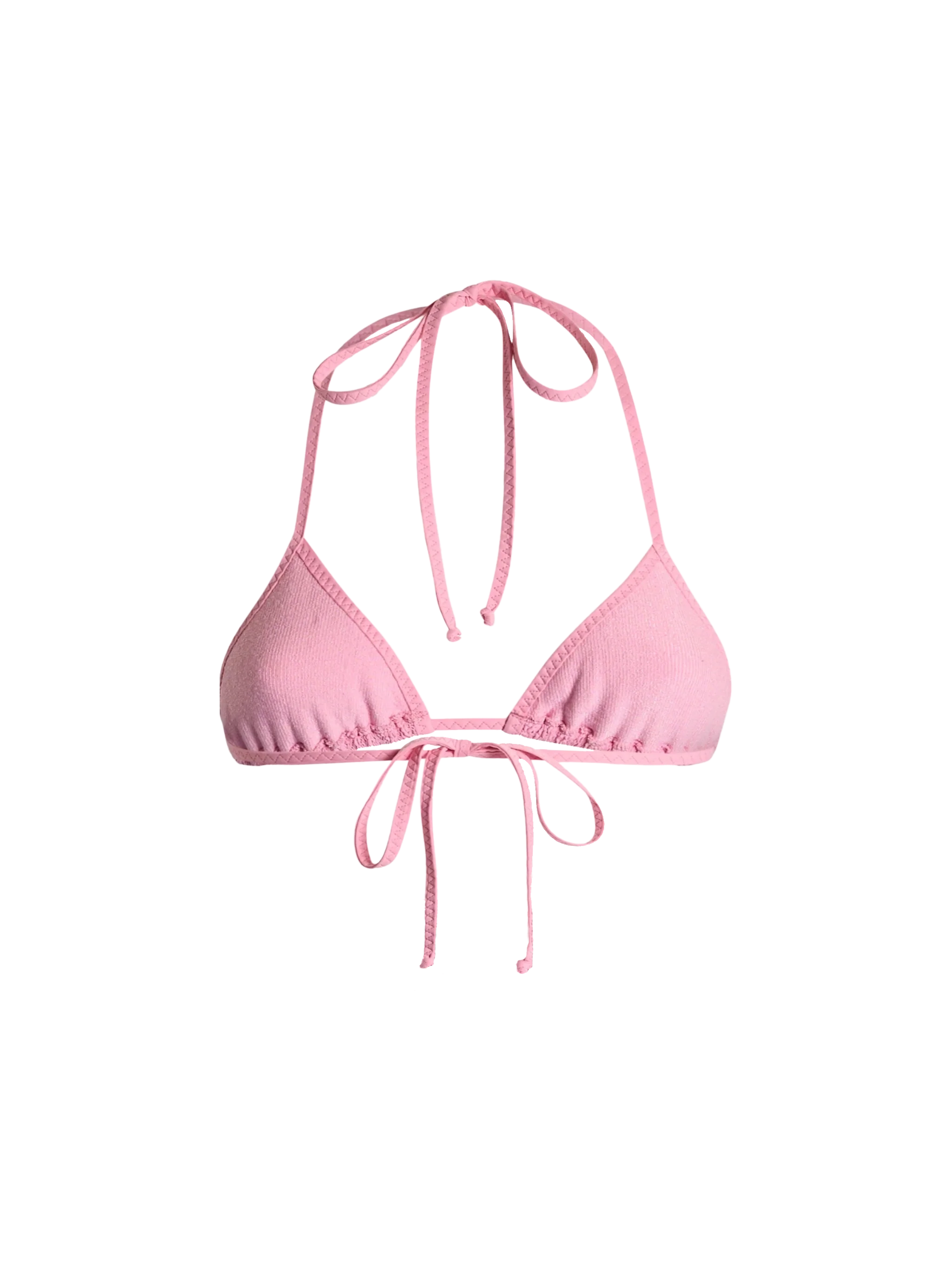 Traje de baño triangular rosa arrugado para mujer