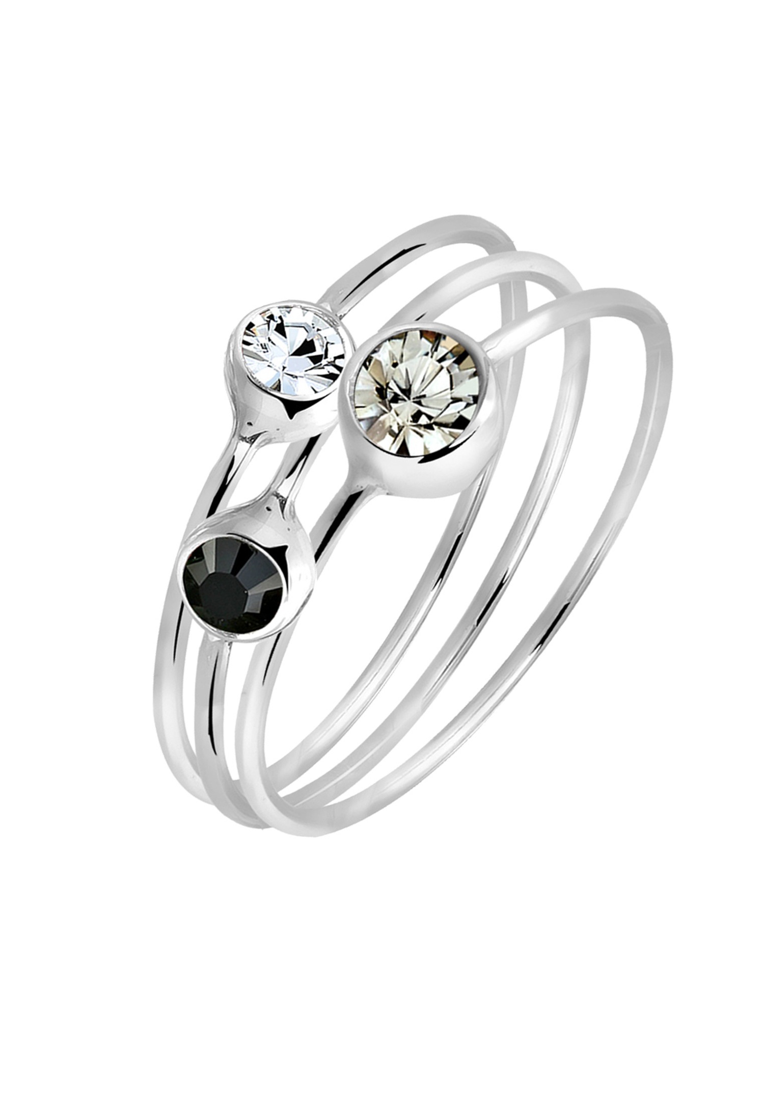 Elli Femmes Empilement Set de 3 Élégant avec Cristaux en Argent Sterling 925