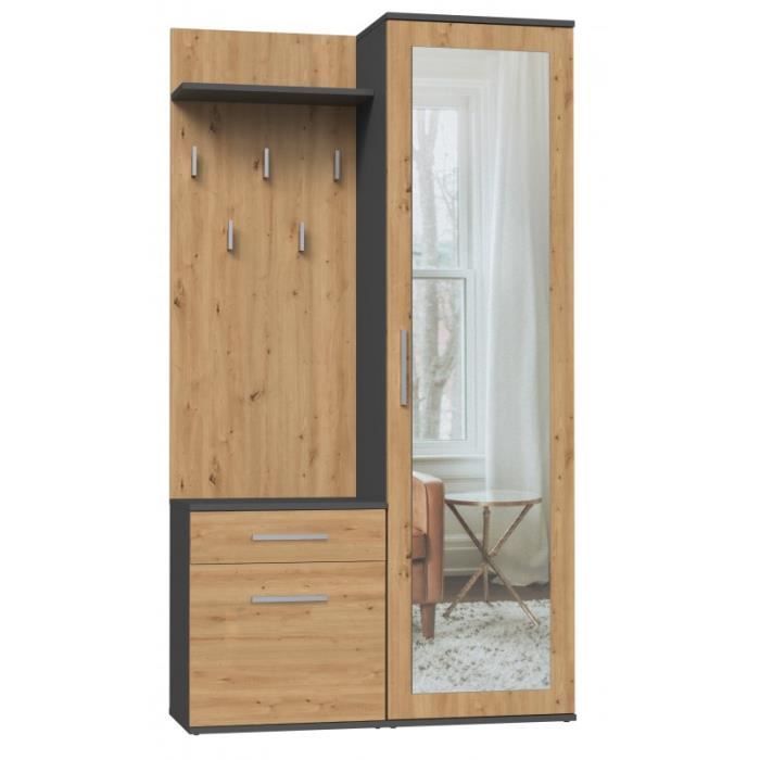 Mueble de entrada - CDF - Armario con espejo - Gris mate - Diseño contemporáneo - 5 ganchos