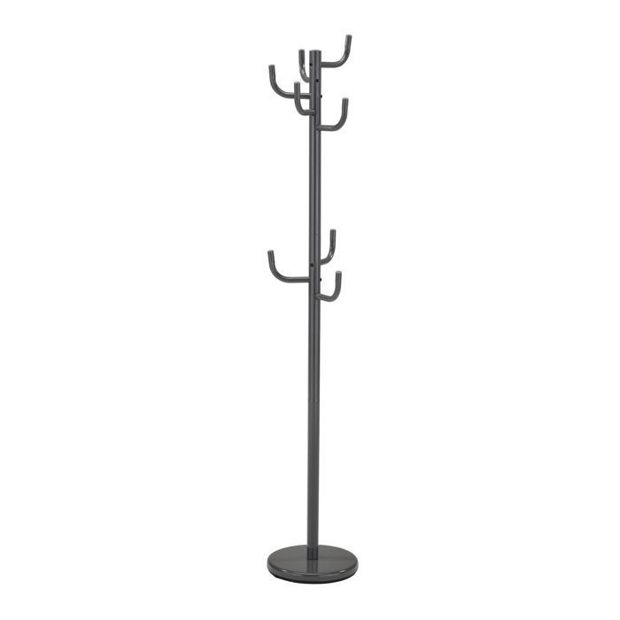 MILA coat rack, freestanding, 174 cm high, with a round base and 8 hooks, grey lacquered metal entryway furniture