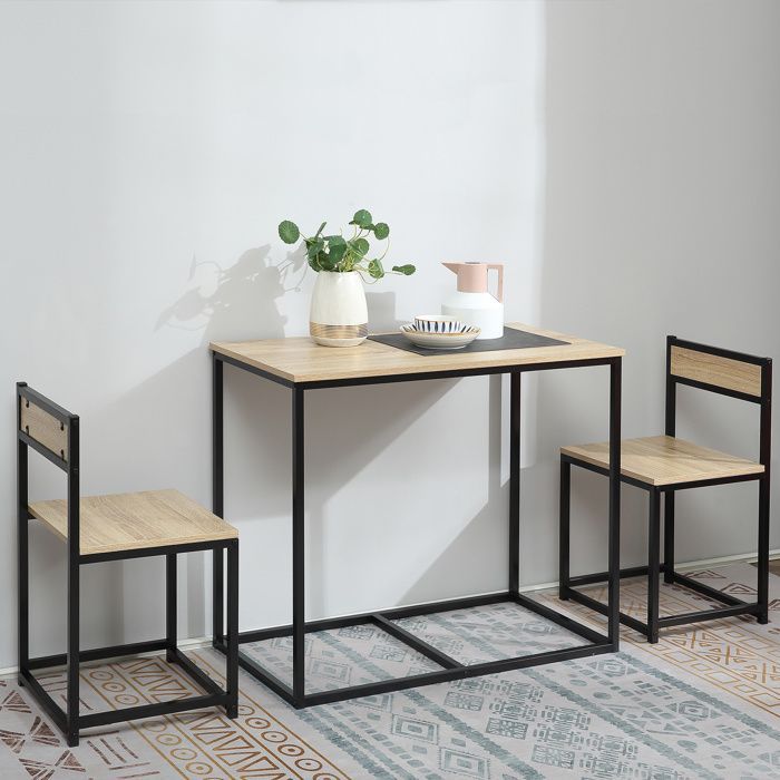 HOMCOM - ensemble de salle à manger 3 pièces - Panneau de particules classe E1 - 90x47x76cm - Bois naturel